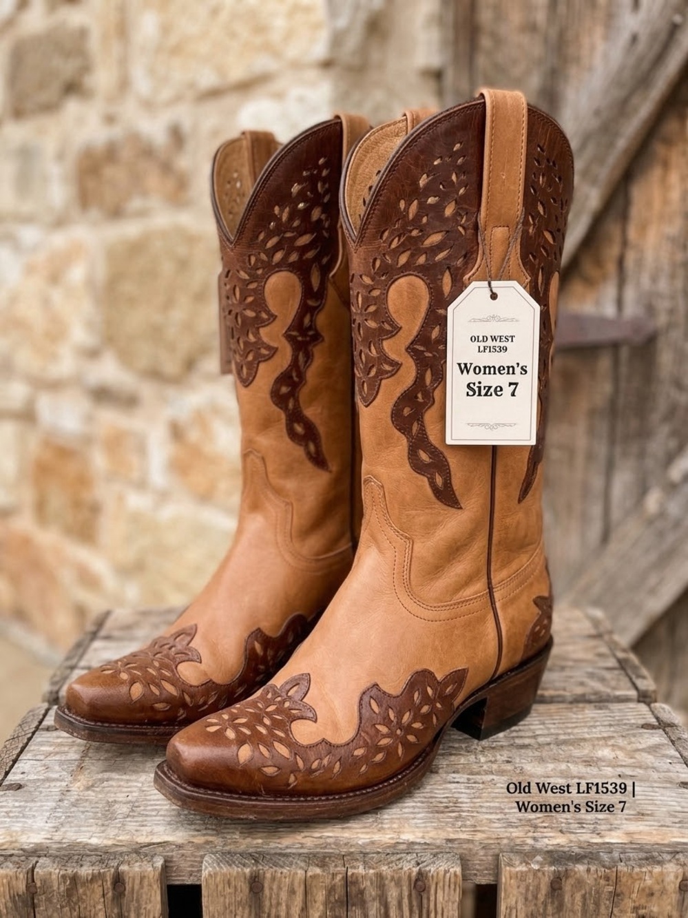 Old West LF1539 Women’s Cutout Leather Cowboy Boots - Size 7